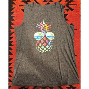 Colorful Pineapple Graphic Tank Top Heather Gray Women's Size 2XL